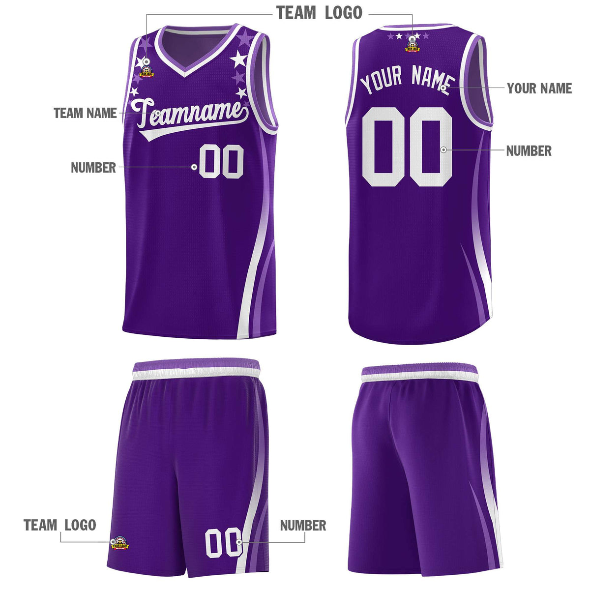 Custom Purple Shoulders Star Pattern Side Color Block Sports Uniform Basketball Jersey|KXKSHOP