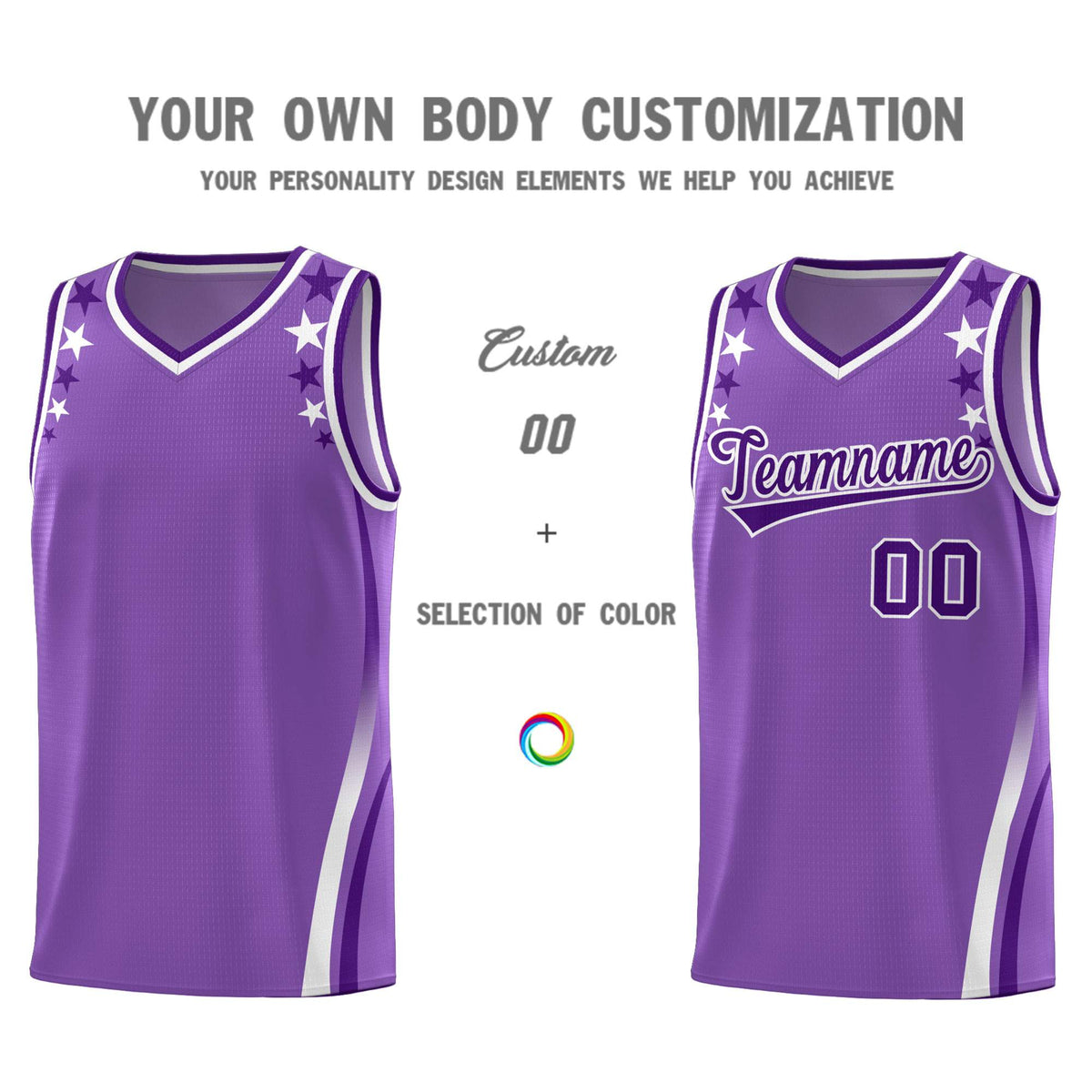 Custom Light Purple Shoulders Star Pattern Side Color Block Sports Uniform Basketball Jersey|KXKSHOP
