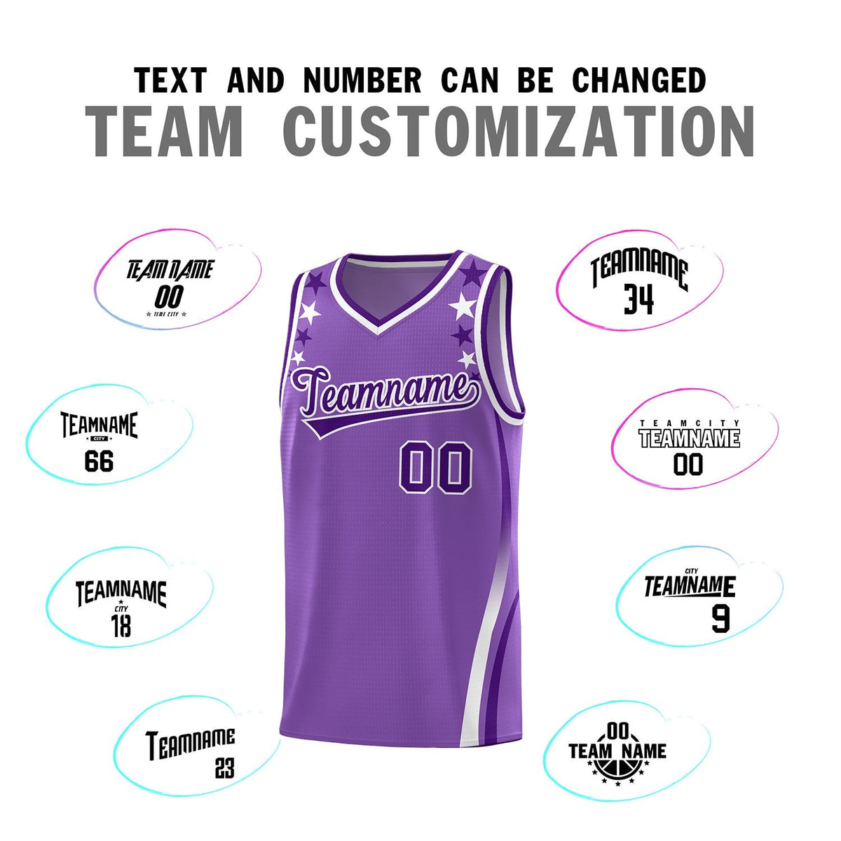 Custom Light Purple Shoulders Star Pattern Side Color Block Sports Uniform Basketball Jersey|KXKSHOP