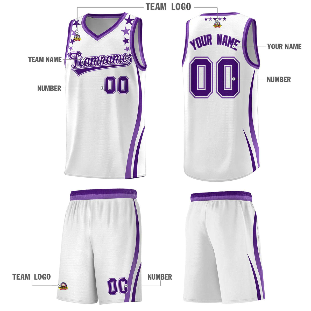 Custom White Shoulders Star Pattern Side Color Block Sports Uniform Basketball Jersey|KXKSHOP