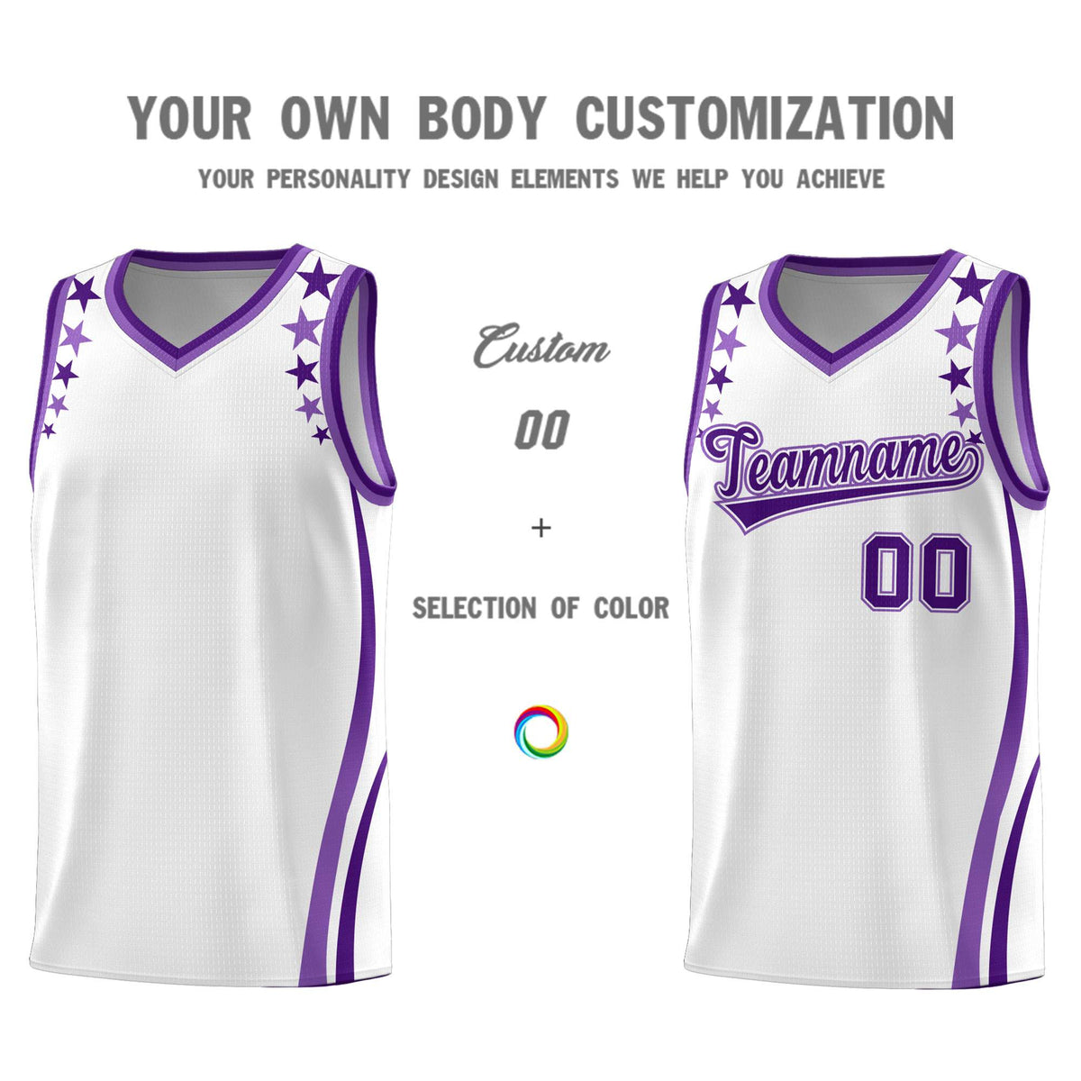 Custom White Shoulders Star Pattern Side Color Block Sports Uniform Basketball Jersey|KXKSHOP
