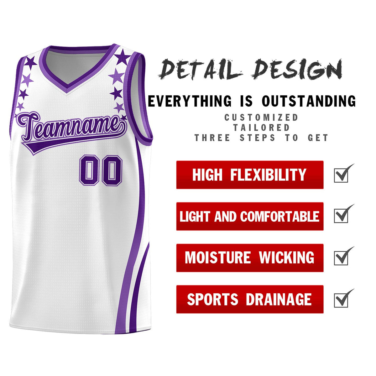 Custom White Shoulders Star Pattern Side Color Block Sports Uniform Basketball Jersey|KXKSHOP