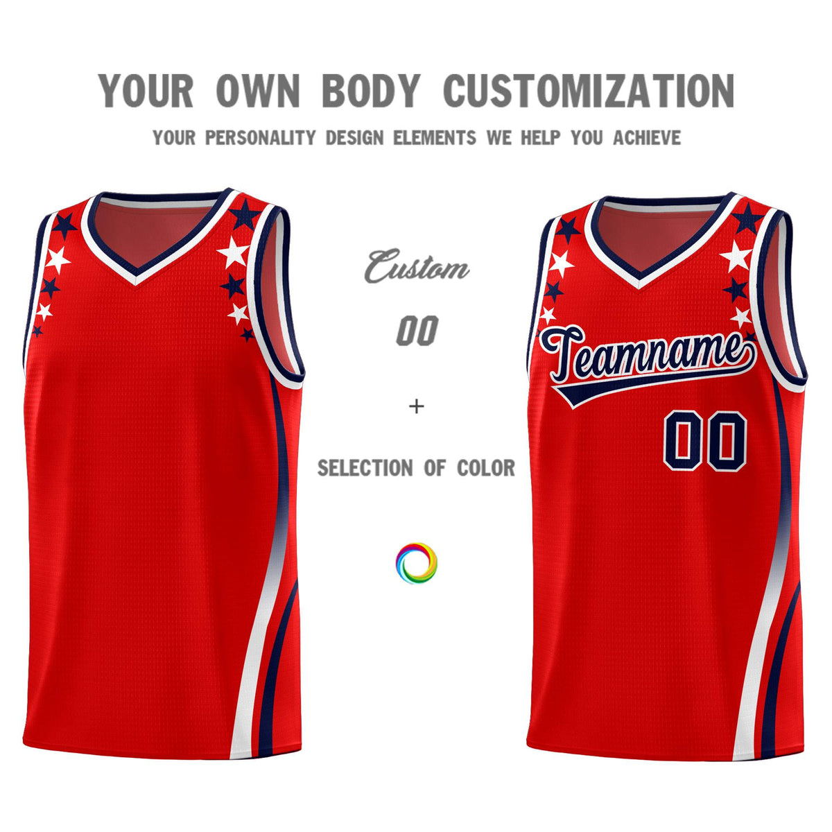 Custom Red Shoulders Star Pattern Side Color Block Sports Uniform Basketball Jersey|KXKSHOP