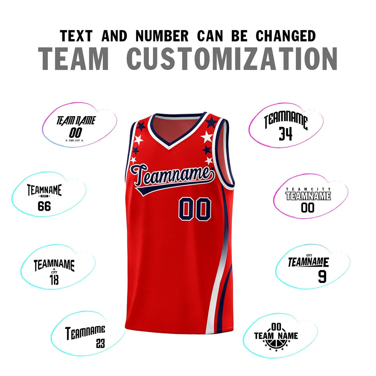 Custom Red Shoulders Star Pattern Side Color Block Sports Uniform Basketball Jersey|KXKSHOP