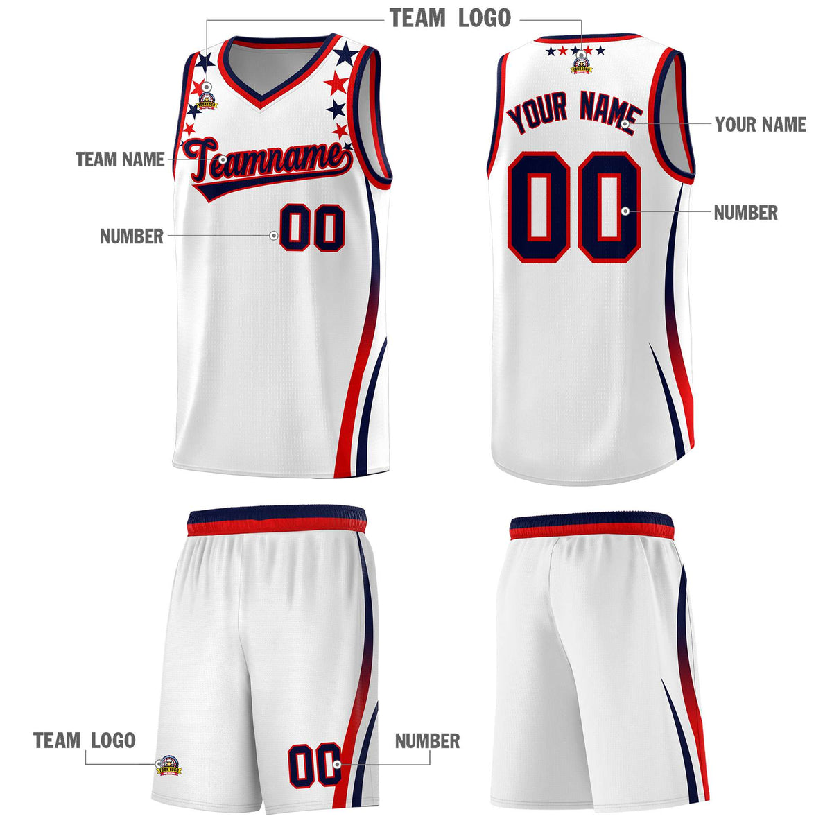 Custom White Shoulders Star Pattern Side Color Block Sports Uniform Basketball Jersey|KXKSHOP
