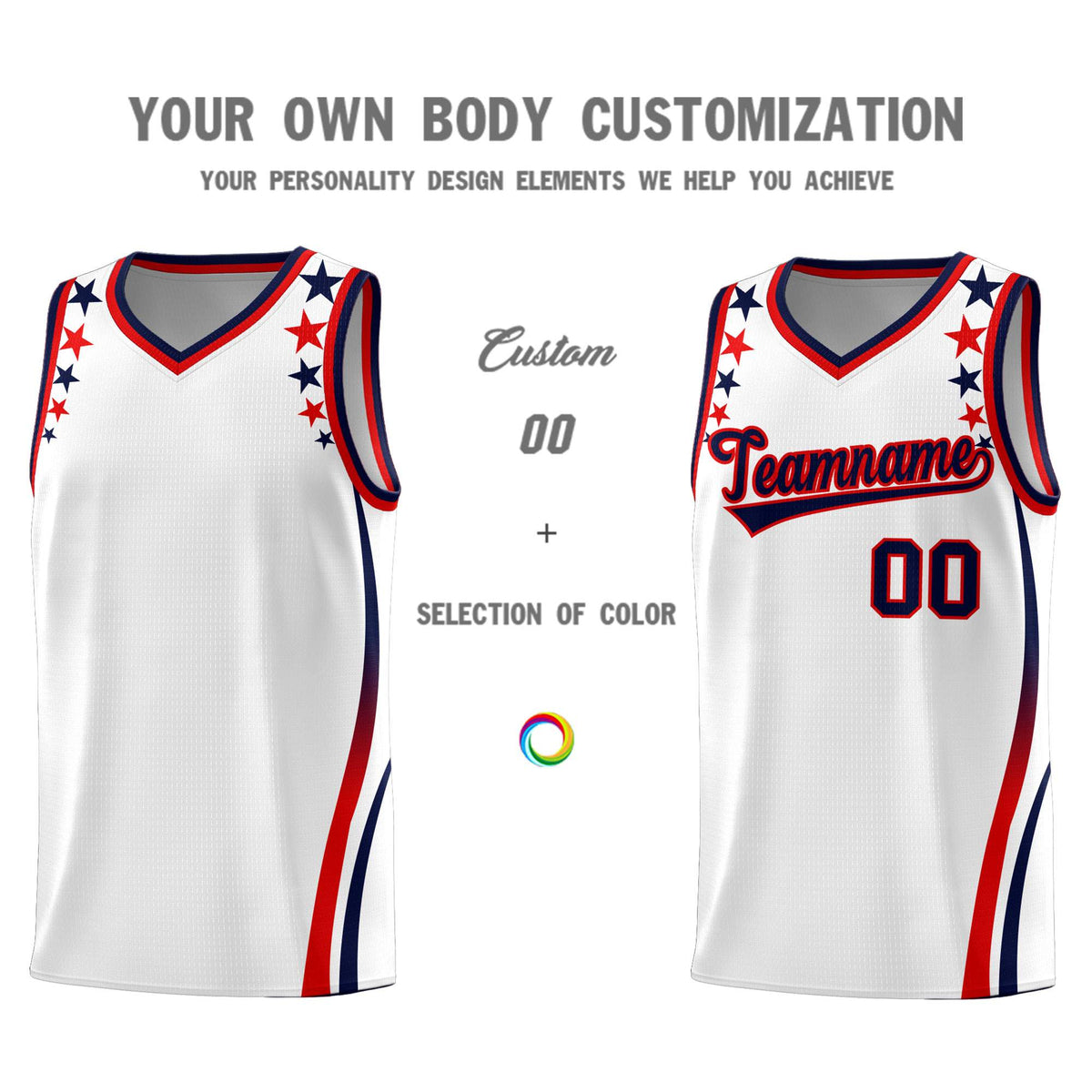 Custom White Shoulders Star Pattern Side Color Block Sports Uniform Basketball Jersey|KXKSHOP
