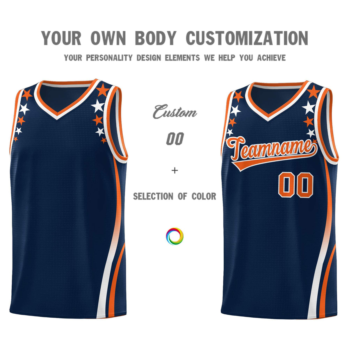 Custom Navy Shoulders Star Pattern Side Color Block Sports Uniform Basketball Jersey|KXKSHOP