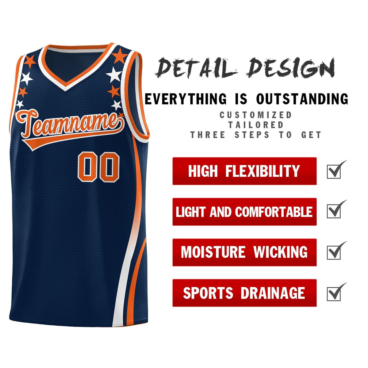 Custom Navy Shoulders Star Pattern Side Color Block Sports Uniform Basketball Jersey|KXKSHOP