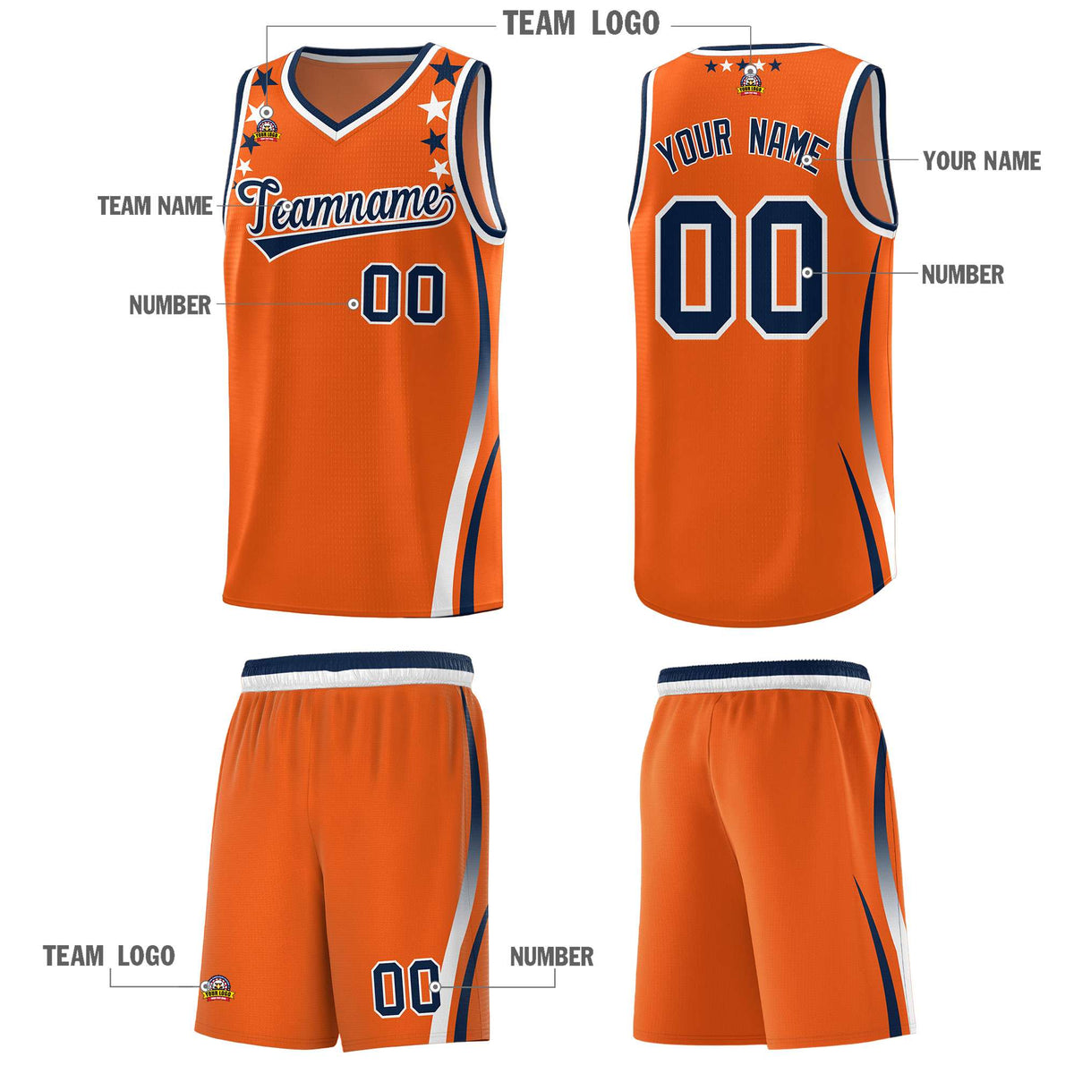 Custom Orange Shoulders Star Pattern Side Color Block Sports Uniform Basketball Jersey|KXKSHOP