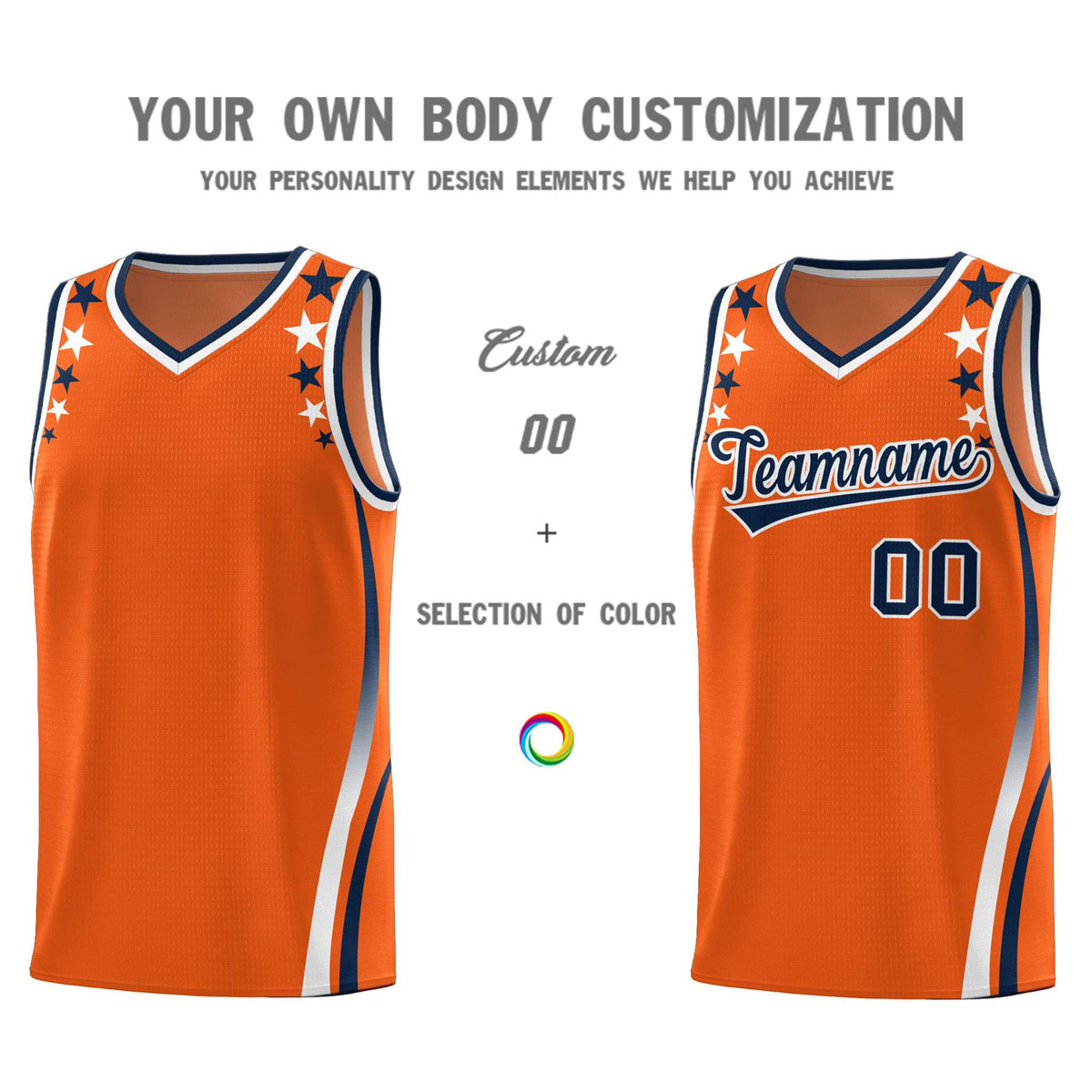 Custom Orange Shoulders Star Pattern Side Color Block Sports Uniform Basketball Jersey|KXKSHOP