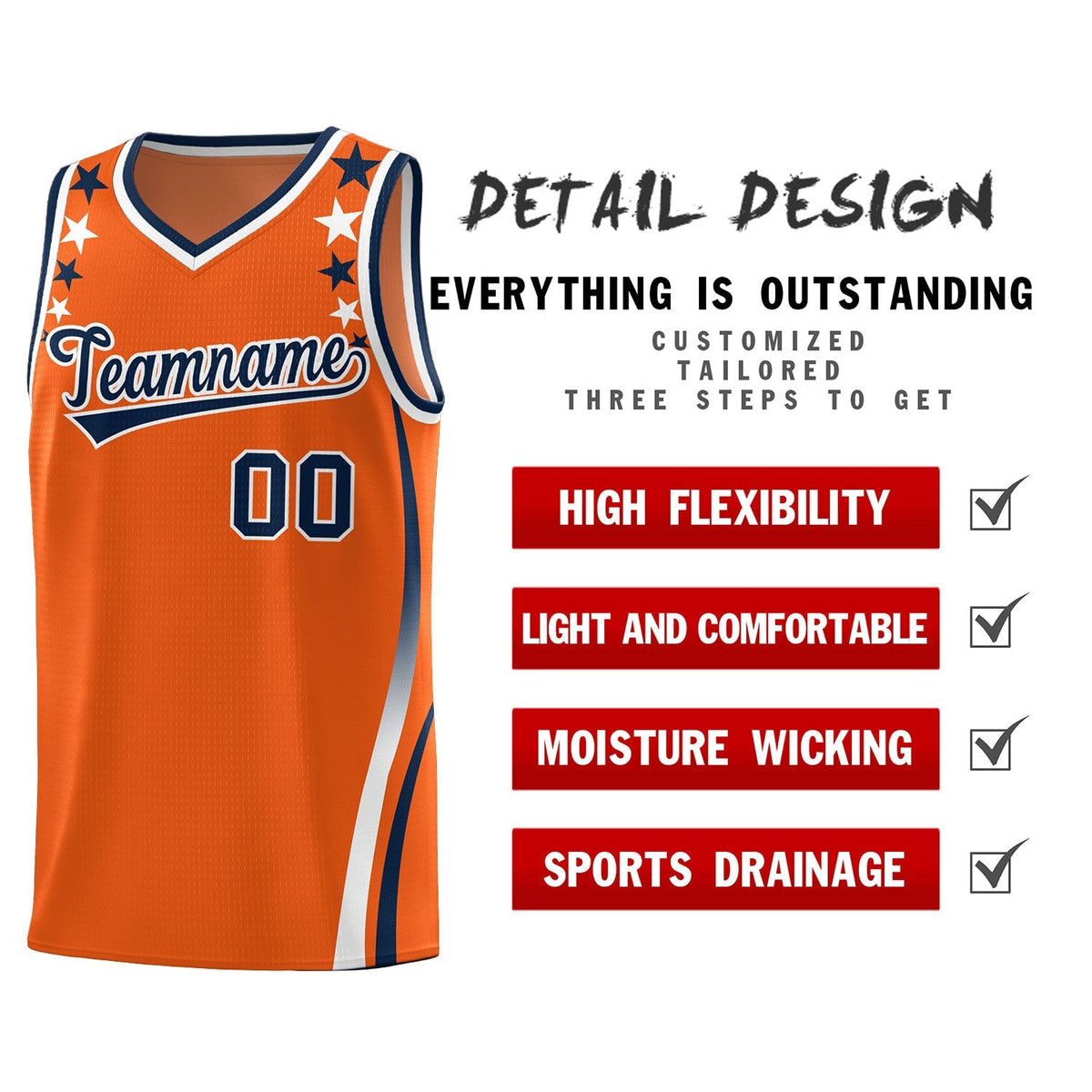 Custom Orange Shoulders Star Pattern Side Color Block Sports Uniform Basketball Jersey|KXKSHOP