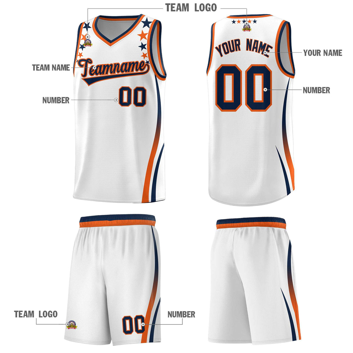 Custom White Shoulders Star Pattern Side Color Block Sports Uniform Basketball Jersey|KXKSHOP