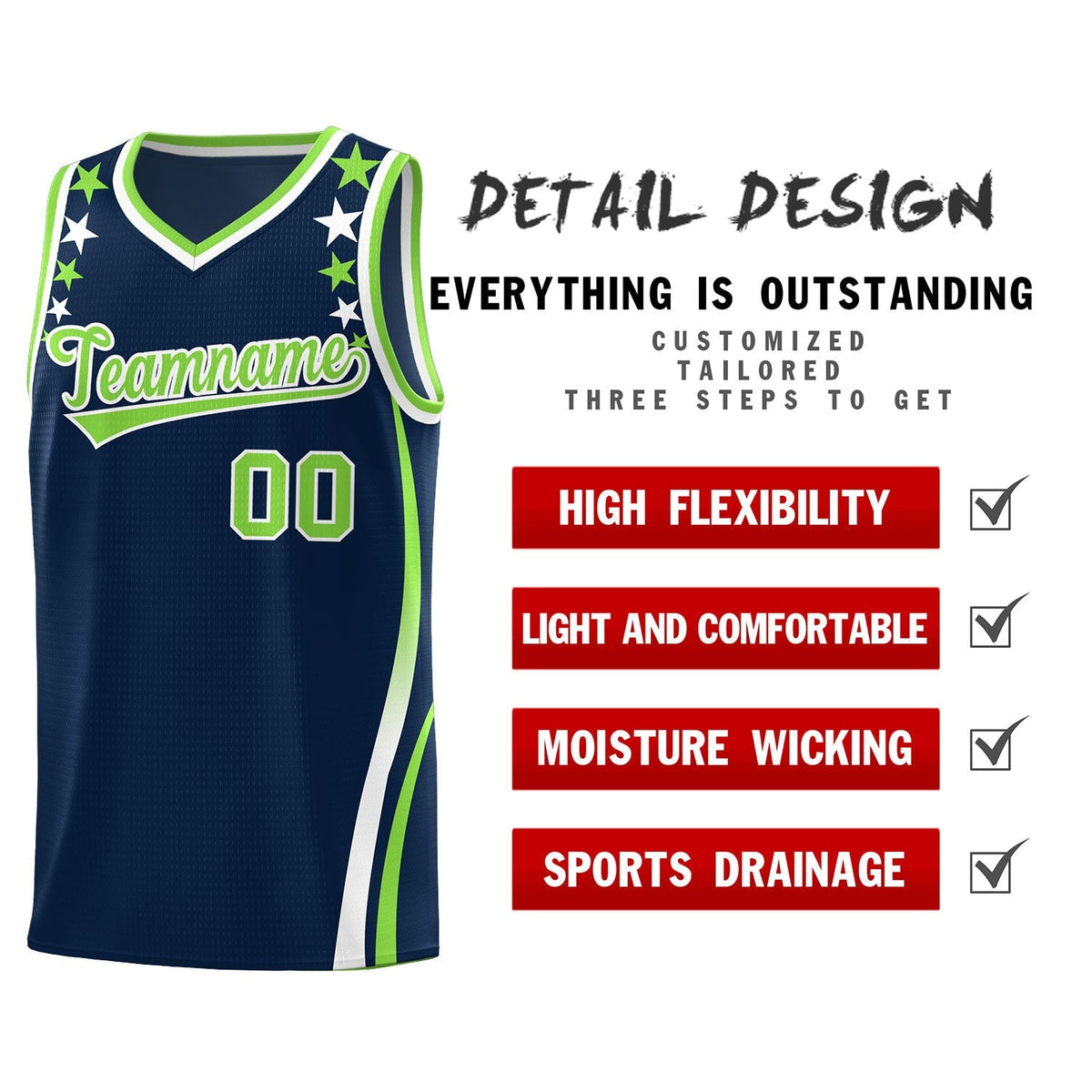 Custom Navy Shoulders Star Pattern Side Color Block Sports Uniform Basketball Jersey|KXKSHOP