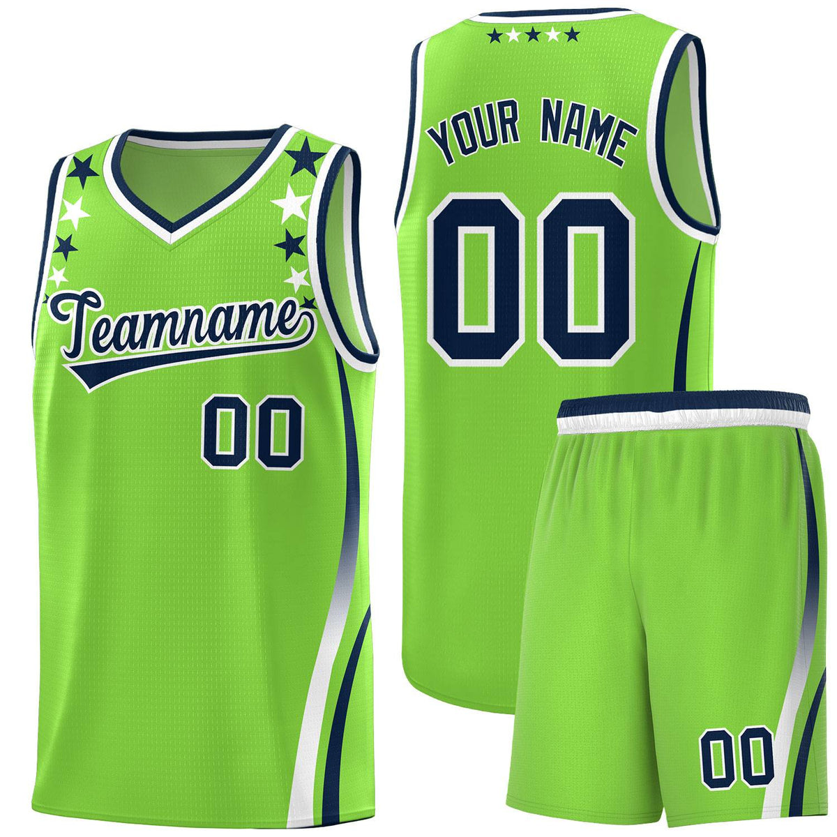 Custom Neon Green Shoulders Star Pattern Side Color Block Sports Uniform Basketball Jersey|KXKSHOP