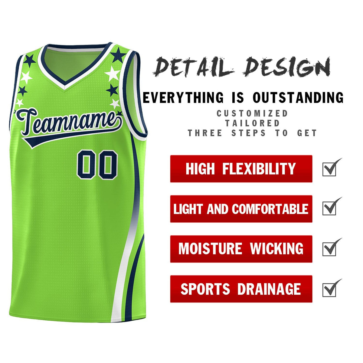 Custom Neon Green Shoulders Star Pattern Side Color Block Sports Uniform Basketball Jersey|KXKSHOP