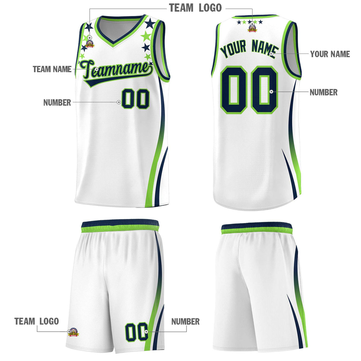 Custom White Shoulders Star Pattern Side Color Block Sports Uniform Basketball Jersey|KXKSHOP