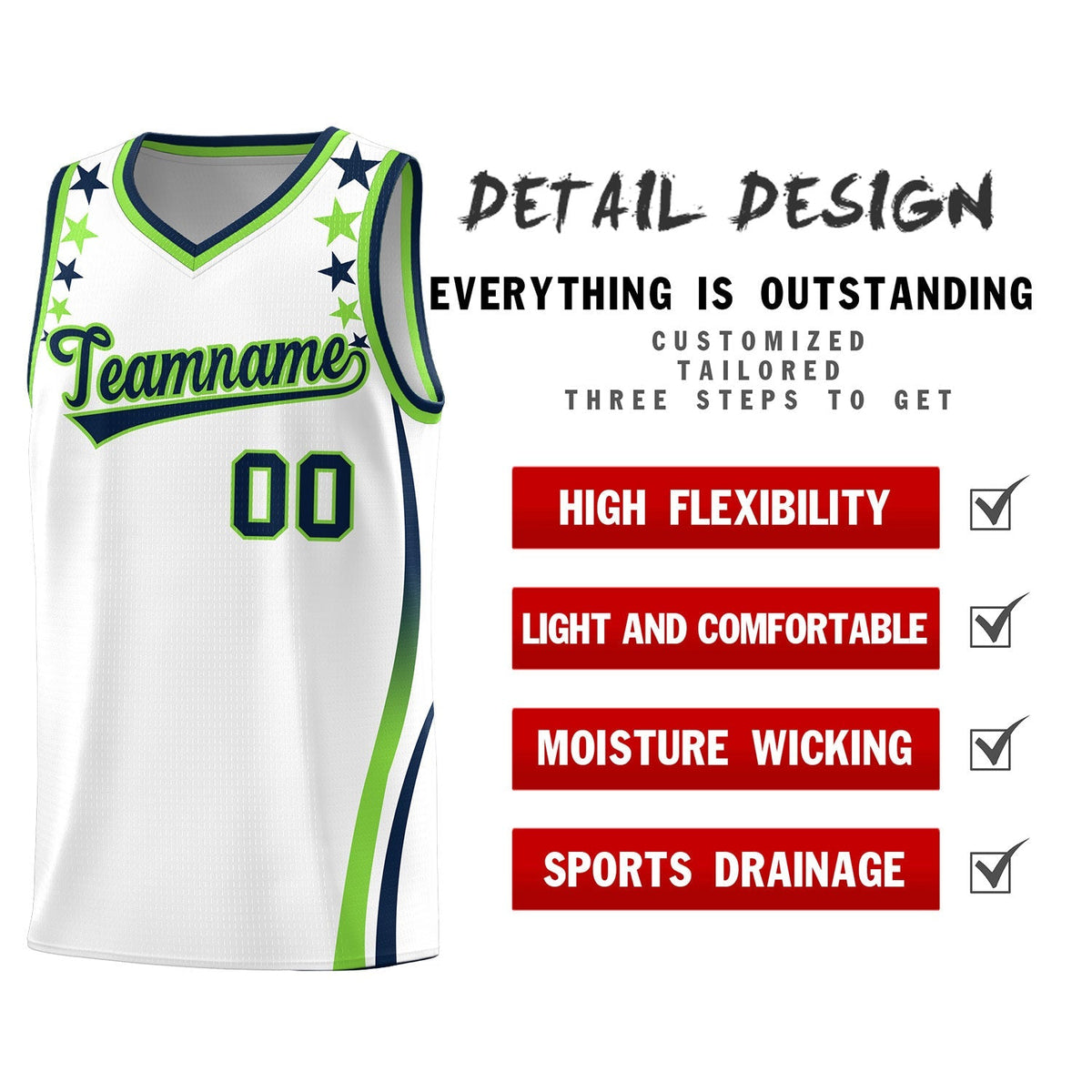 Custom White Shoulders Star Pattern Side Color Block Sports Uniform Basketball Jersey|KXKSHOP