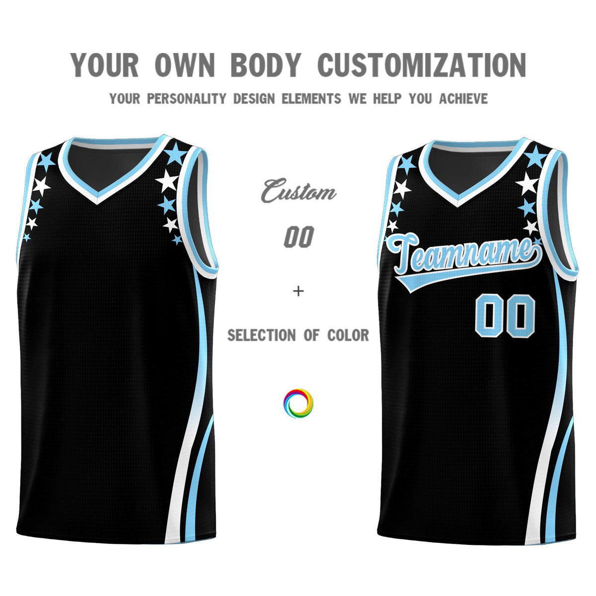Custom Black Shoulders Star Pattern Side Color Block Sports Uniform Basketball Jersey|KXKSHOP