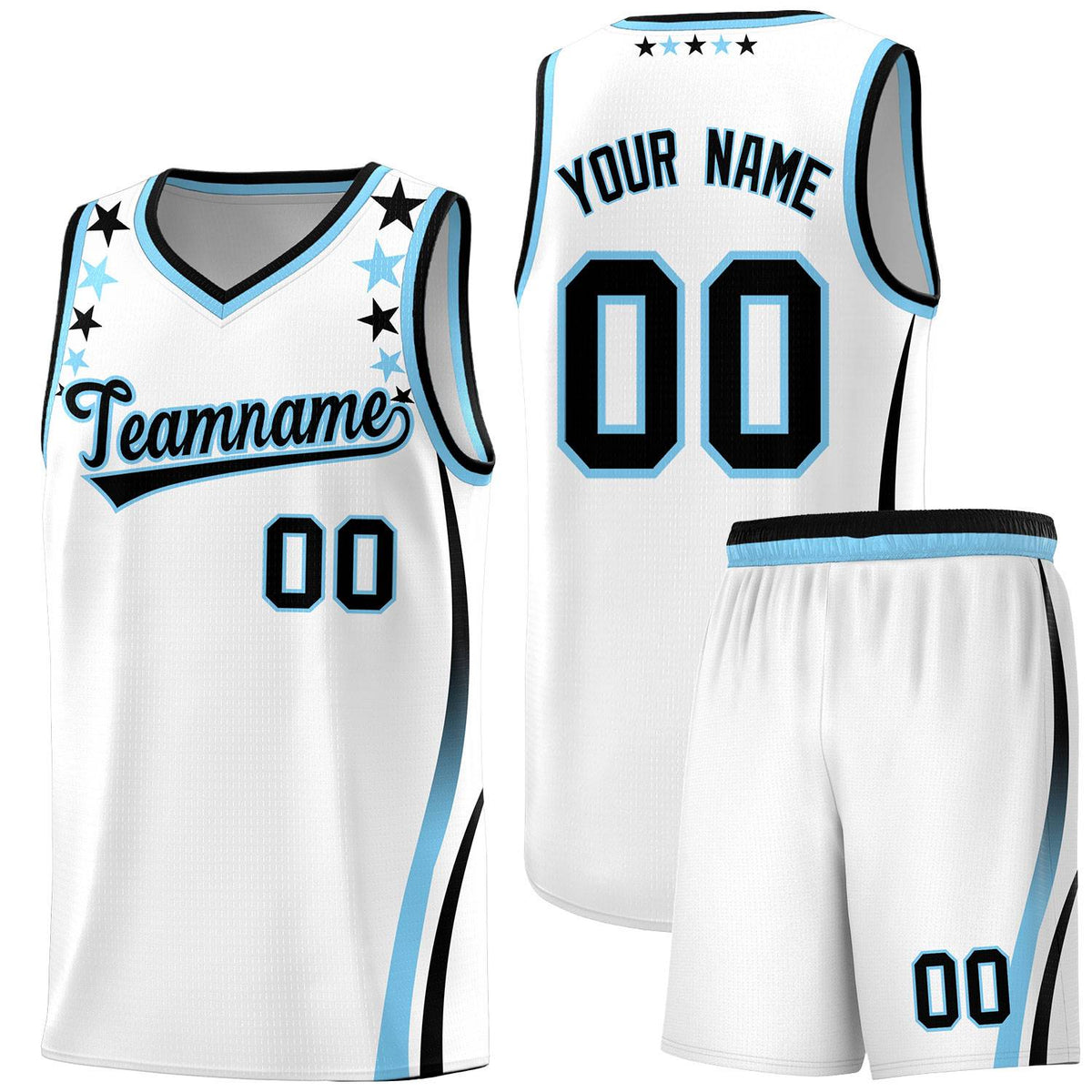 Custom White Shoulders Star Pattern Side Color Block Sports Uniform Basketball Jersey|KXKSHOP