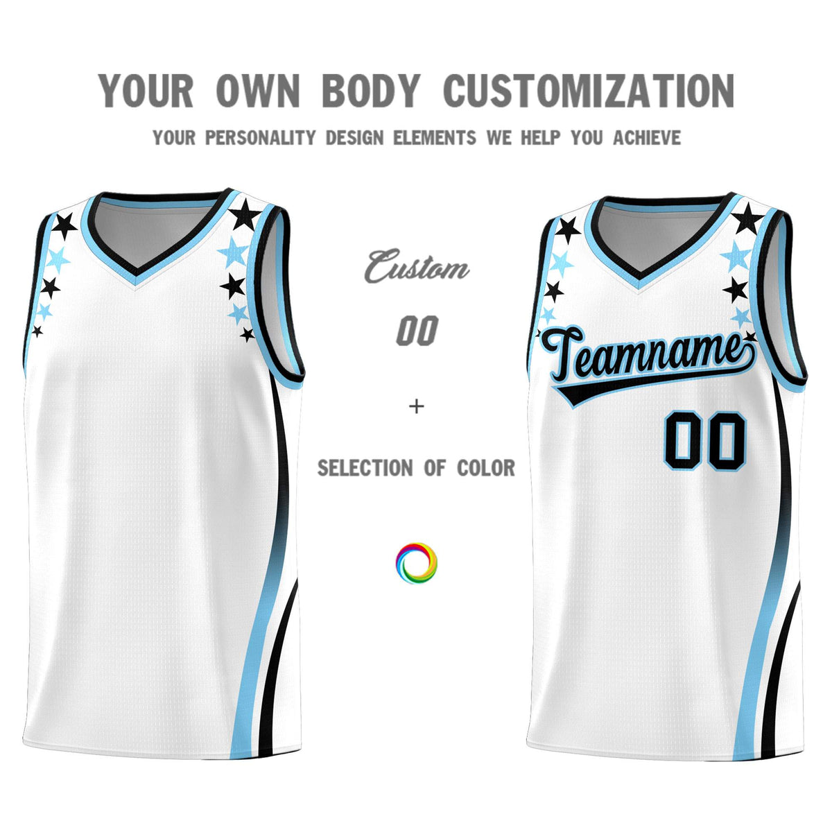 Custom White Shoulders Star Pattern Side Color Block Sports Uniform Basketball Jersey|KXKSHOP