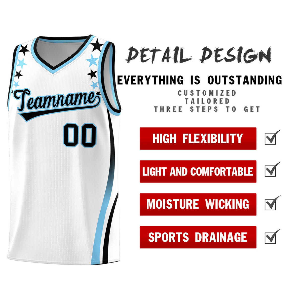 Custom White Shoulders Star Pattern Side Color Block Sports Uniform Basketball Jersey|KXKSHOP