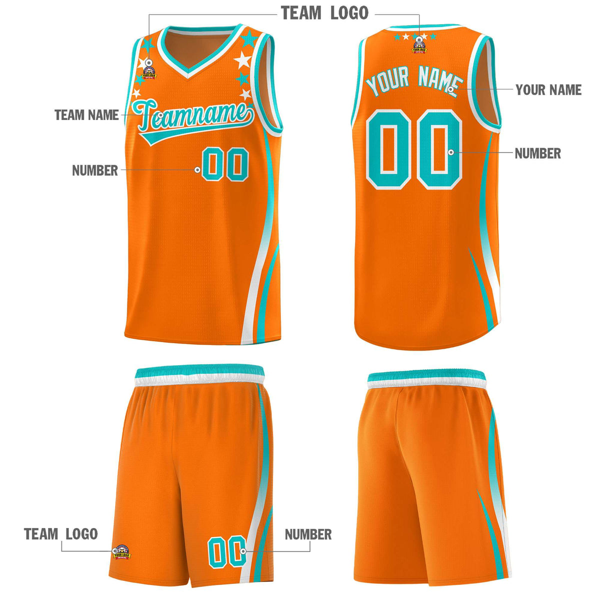 Custom Orange Shoulders Star Pattern Side Color Block Sports Uniform Basketball Jersey|KXKSHOP