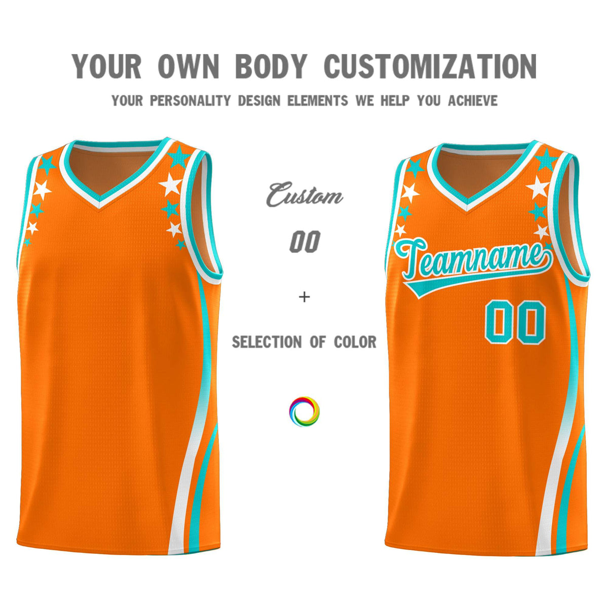 Custom Orange Shoulders Star Pattern Side Color Block Sports Uniform Basketball Jersey|KXKSHOP