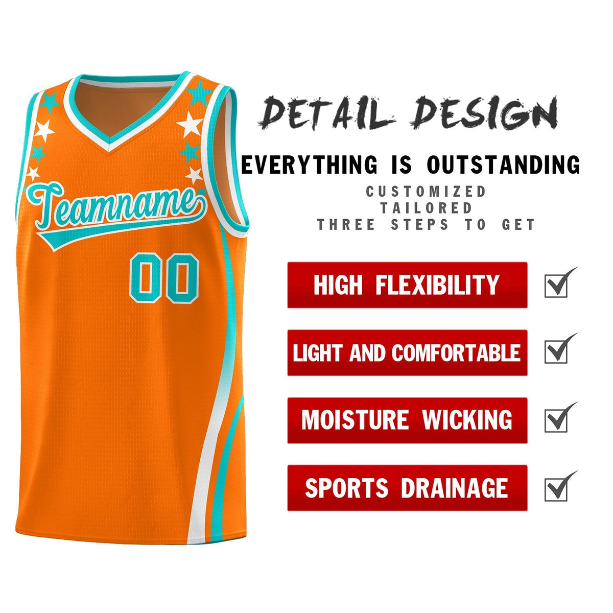 Custom Orange Shoulders Star Pattern Side Color Block Sports Uniform Basketball Jersey|KXKSHOP