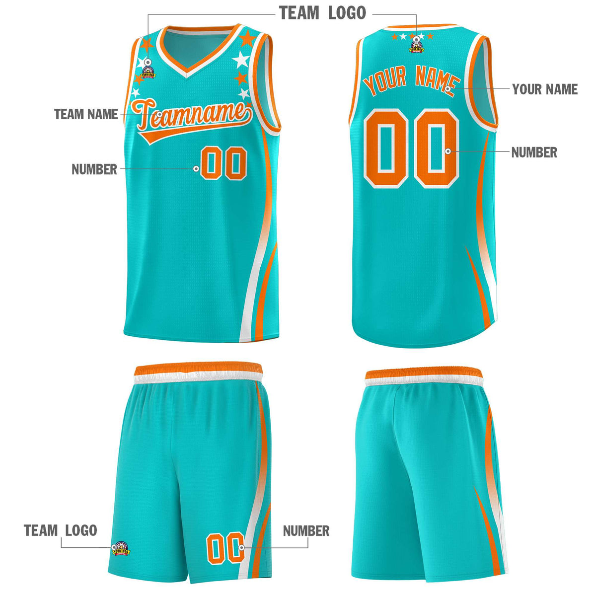 Custom Sky Blue Shoulders Star Pattern Side Color Block Sports Uniform Basketball Jersey|KXKSHOP