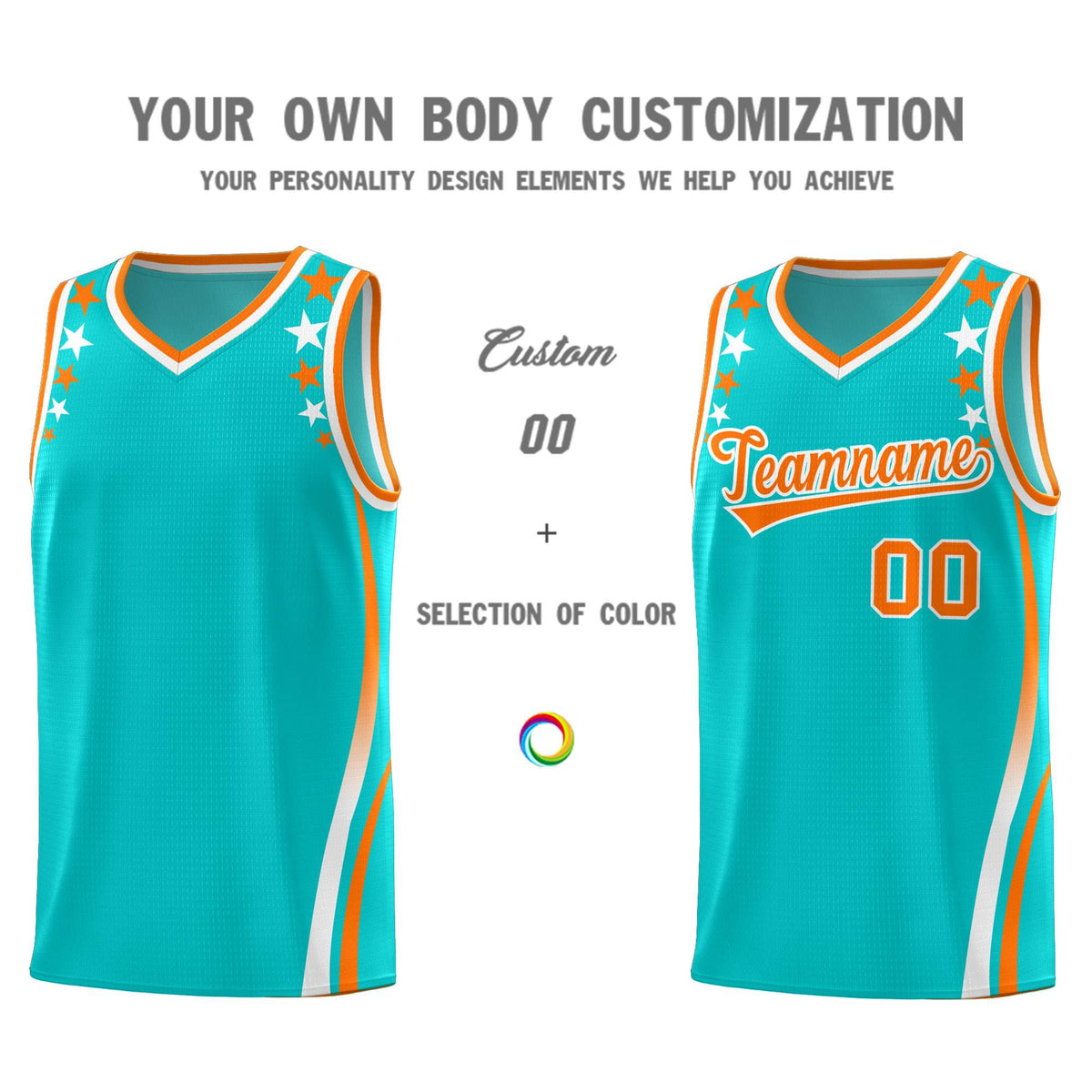 Custom Sky Blue Shoulders Star Pattern Side Color Block Sports Uniform Basketball Jersey|KXKSHOP