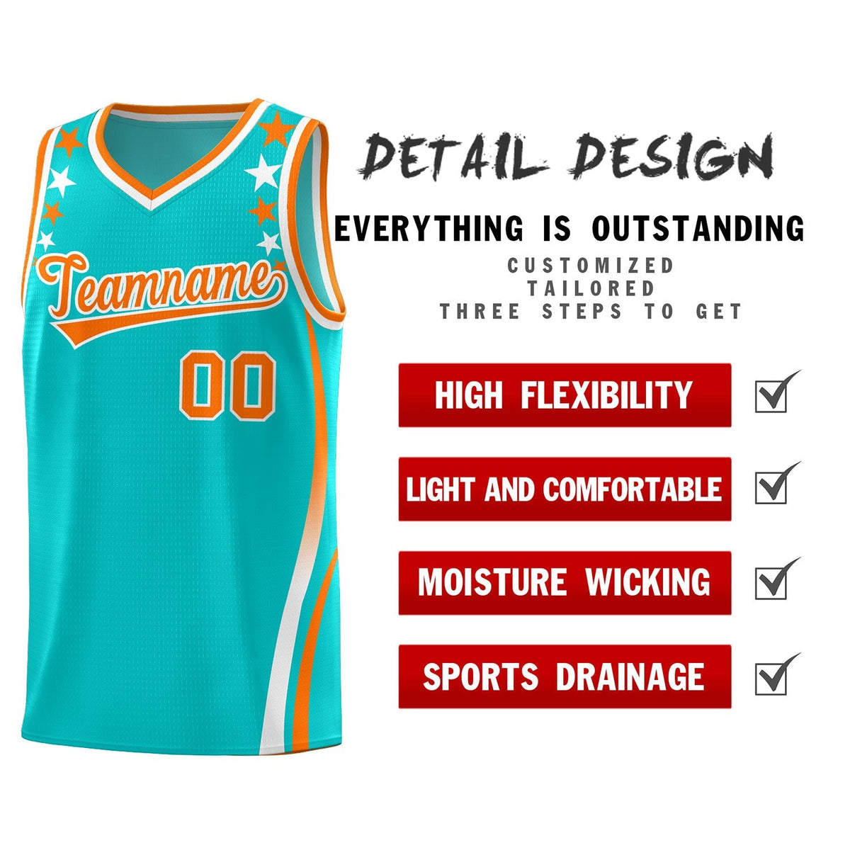 Custom Sky Blue Shoulders Star Pattern Side Color Block Sports Uniform Basketball Jersey|KXKSHOP