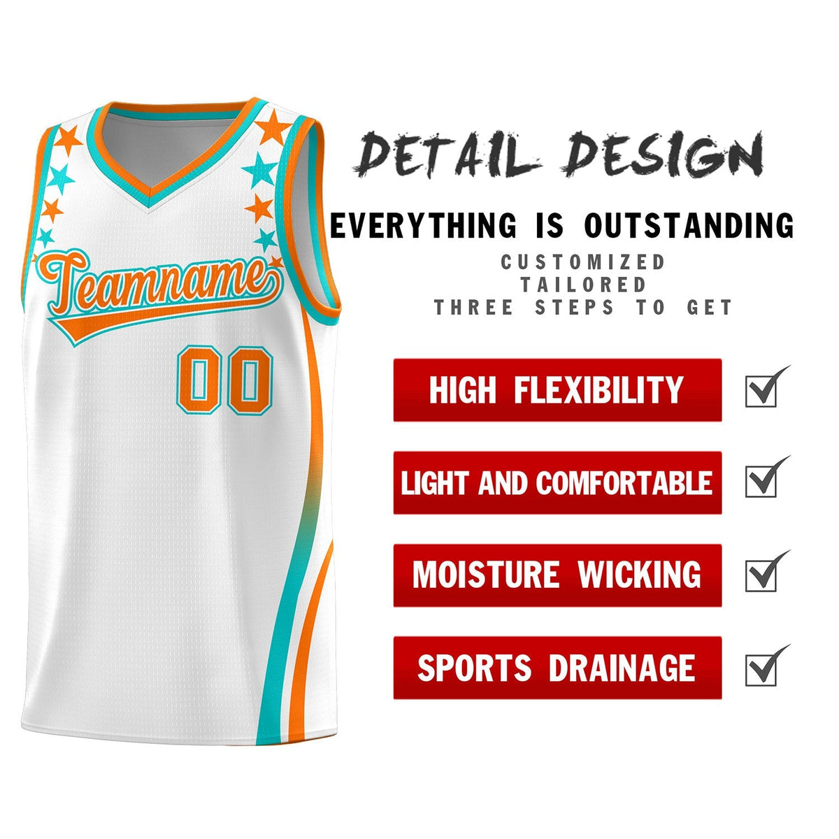 Custom White Shoulders Star Pattern Side Color Block Sports Uniform Basketball Jersey|KXKSHOP