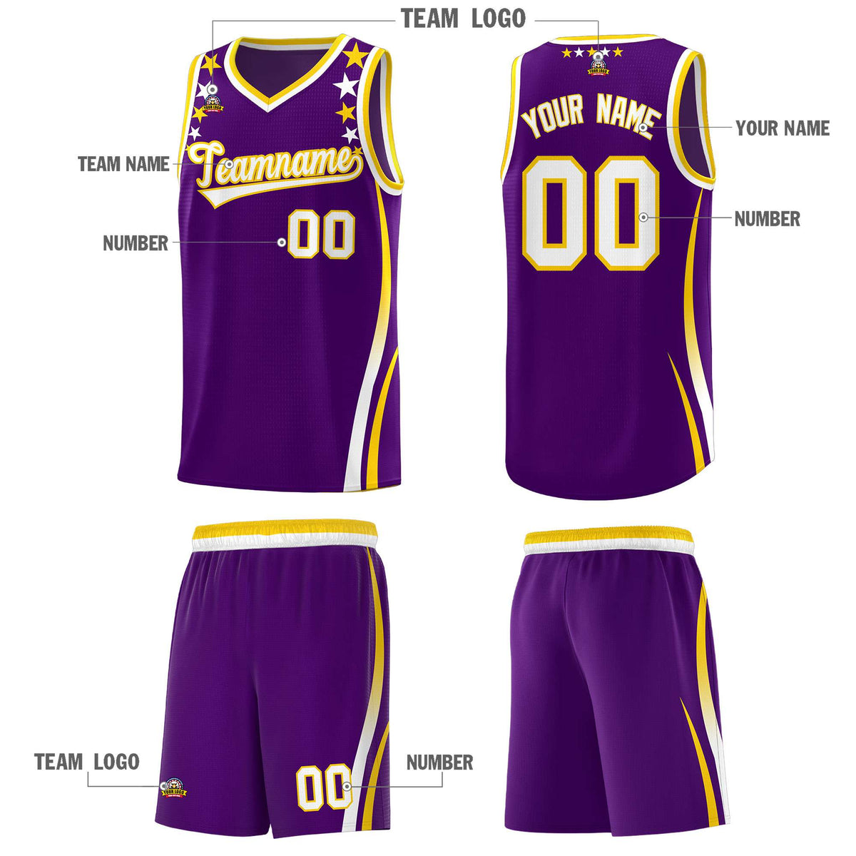 Custom Purple Shoulders Star Pattern Side Color Block Sports Uniform Basketball Jersey|KXKSHOP