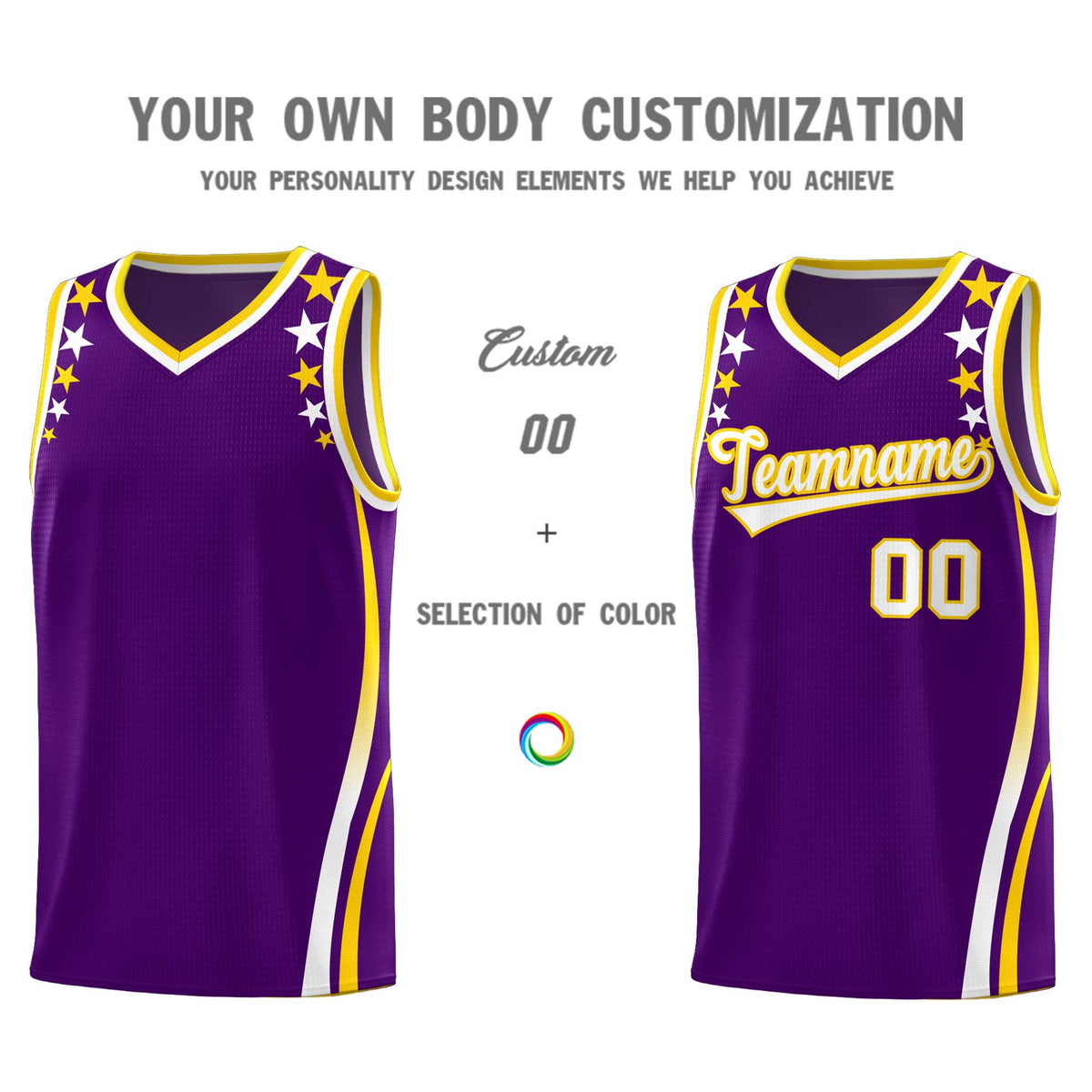 Custom Purple Shoulders Star Pattern Side Color Block Sports Uniform Basketball Jersey|KXKSHOP