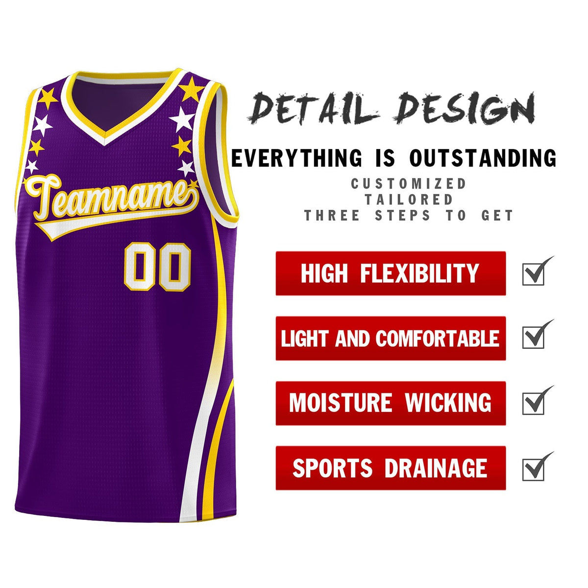 Custom Purple Shoulders Star Pattern Side Color Block Sports Uniform Basketball Jersey|KXKSHOP