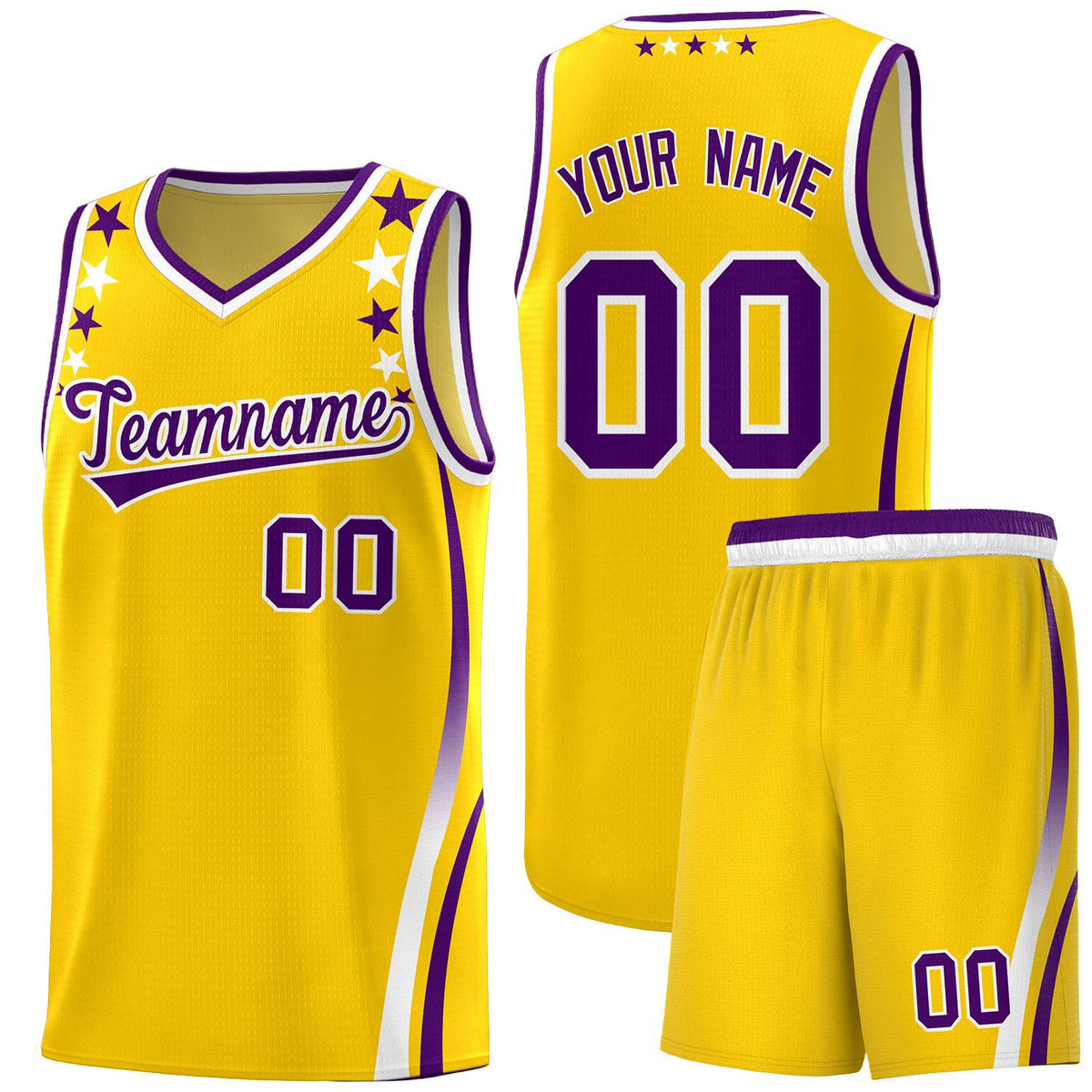 Custom Gold Shoulders Star Pattern Side Color Block Sports Uniform Basketball Jersey|KXKSHOP