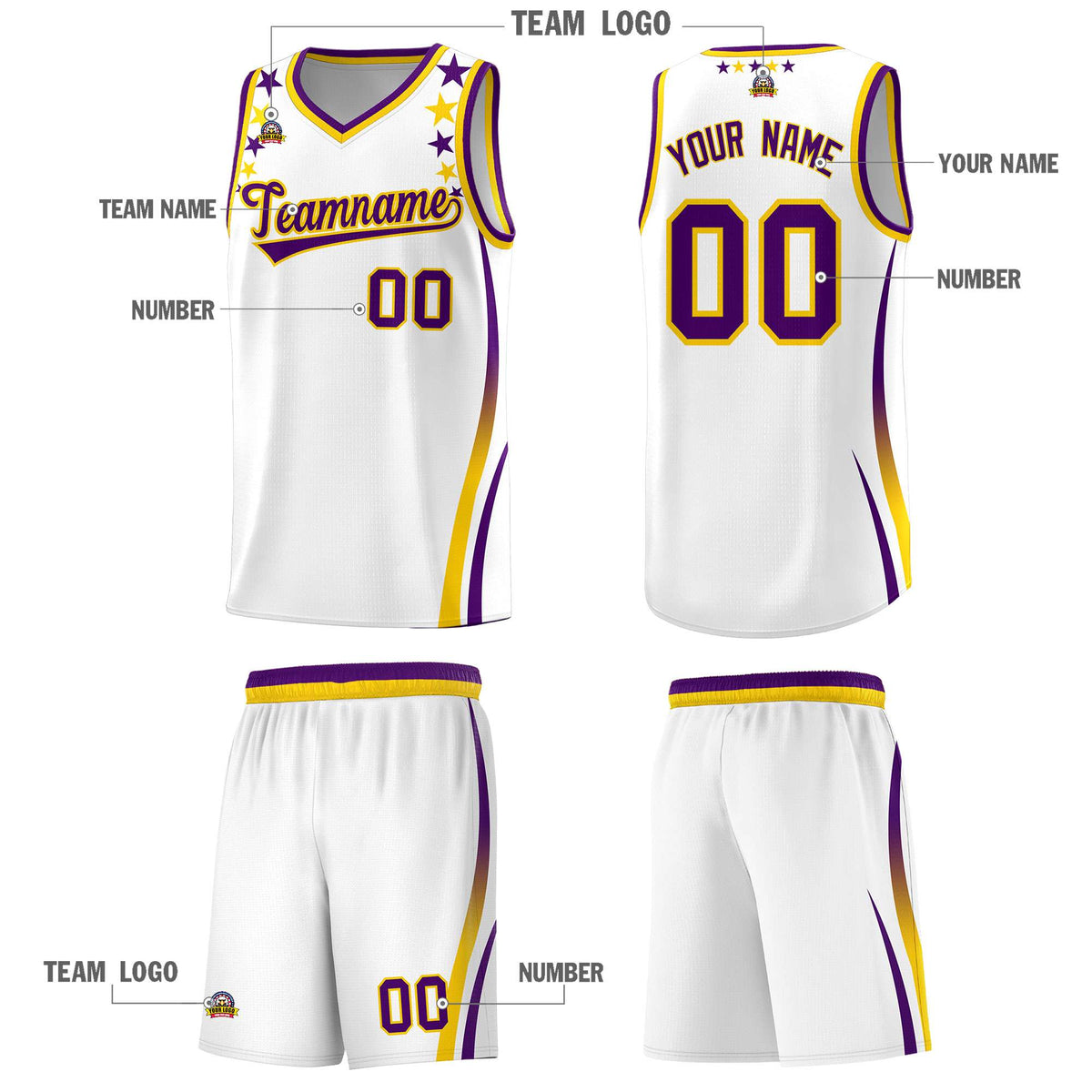 Custom White Shoulders Star Pattern Side Color Block Sports Uniform Basketball Jersey|KXKSHOP