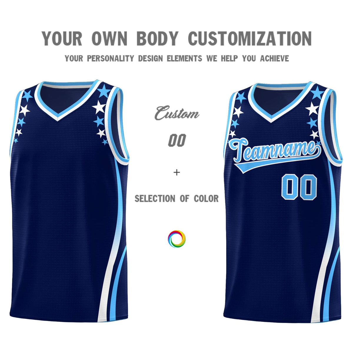 Custom Navy Shoulders Star Pattern Side Color Block Sports Uniform Basketball Jersey|KXKSHOP