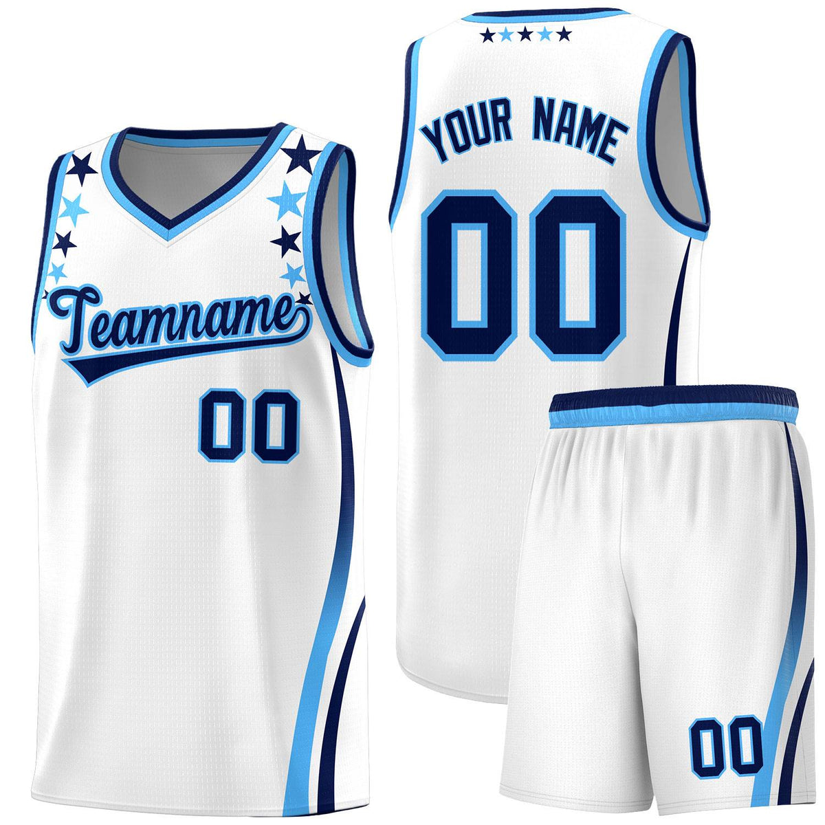 Custom White Shoulders Star Pattern Side Color Block Sports Uniform Basketball Jersey|KXKSHOP