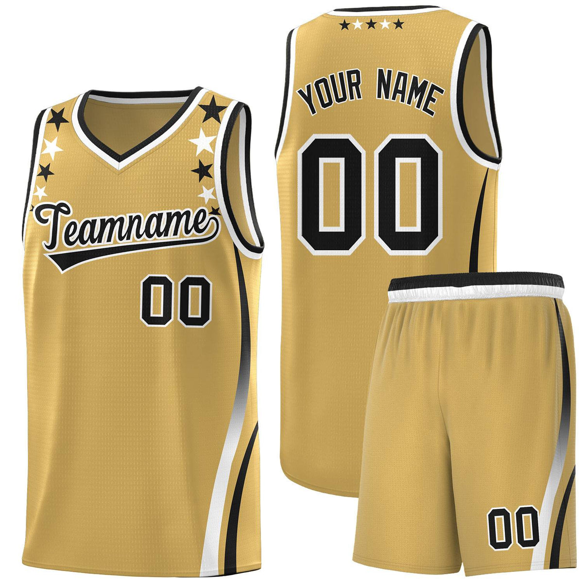 Custom Old Gold Shoulders Star Pattern Side Color Block Sports Uniform Basketball Jersey|KXKSHOP