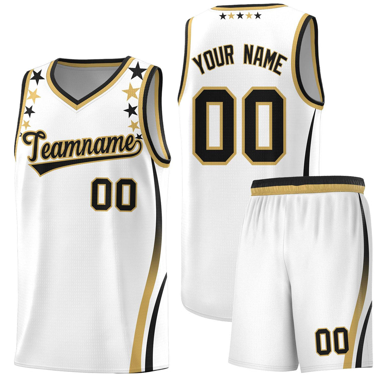 Custom White Shoulders Star Pattern Side Color Block Sports Uniform Basketball Jersey|KXKSHOP