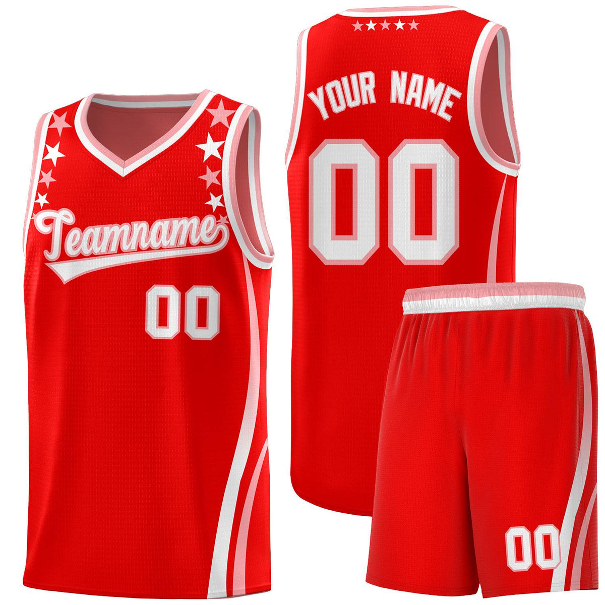 Custom Red Shoulders Star Pattern Side Color Block Sports Uniform Basketball Jersey|KXKSHOP