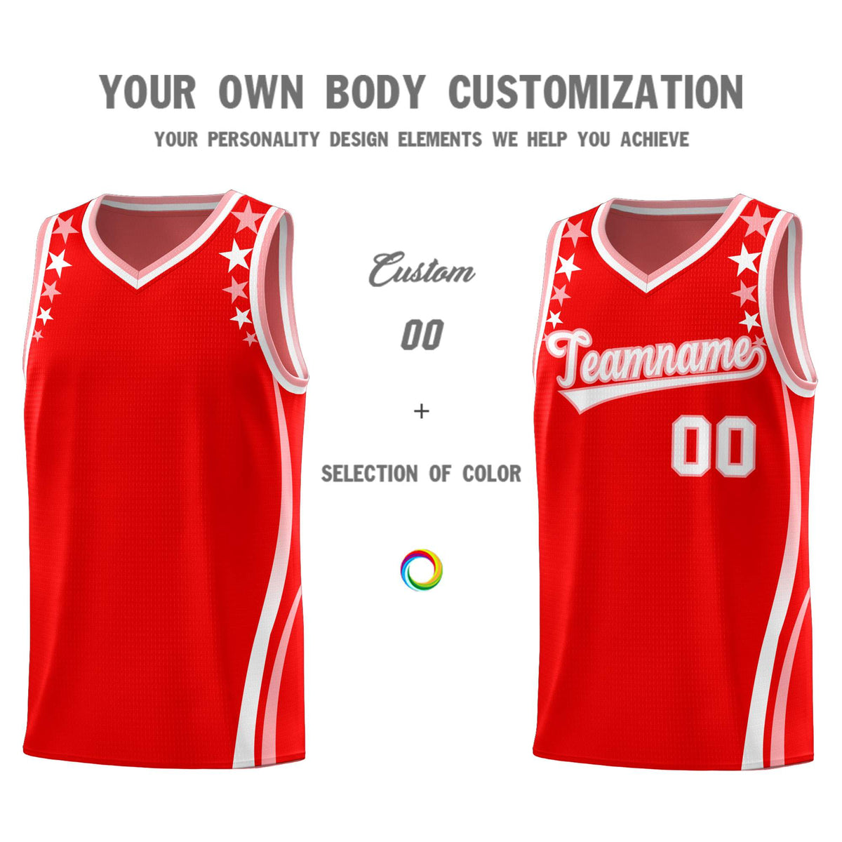 Custom Red Shoulders Star Pattern Side Color Block Sports Uniform Basketball Jersey|KXKSHOP
