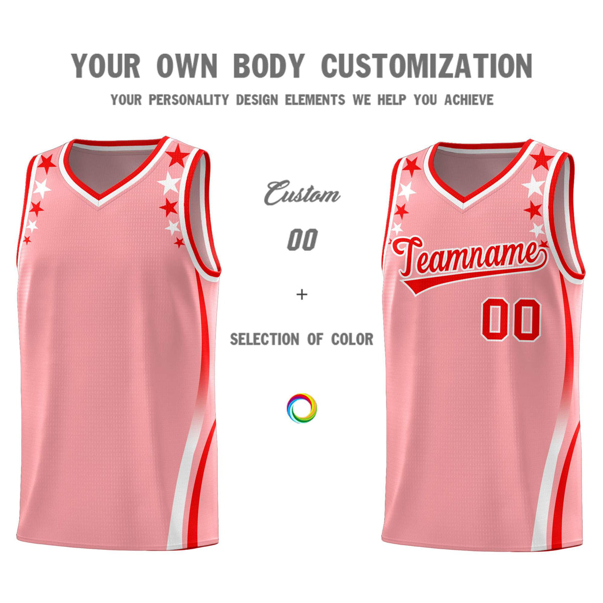 Custom Pink Shoulders Star Pattern Side Color Block Sports Uniform Basketball Jersey|KXKSHOP
