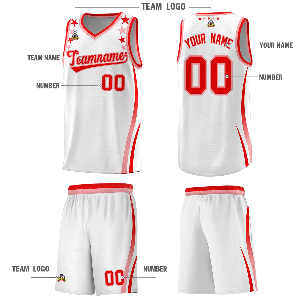 Custom White Shoulders Star Pattern Side Color Block Sports Uniform Basketball Jersey|KXKSHOP