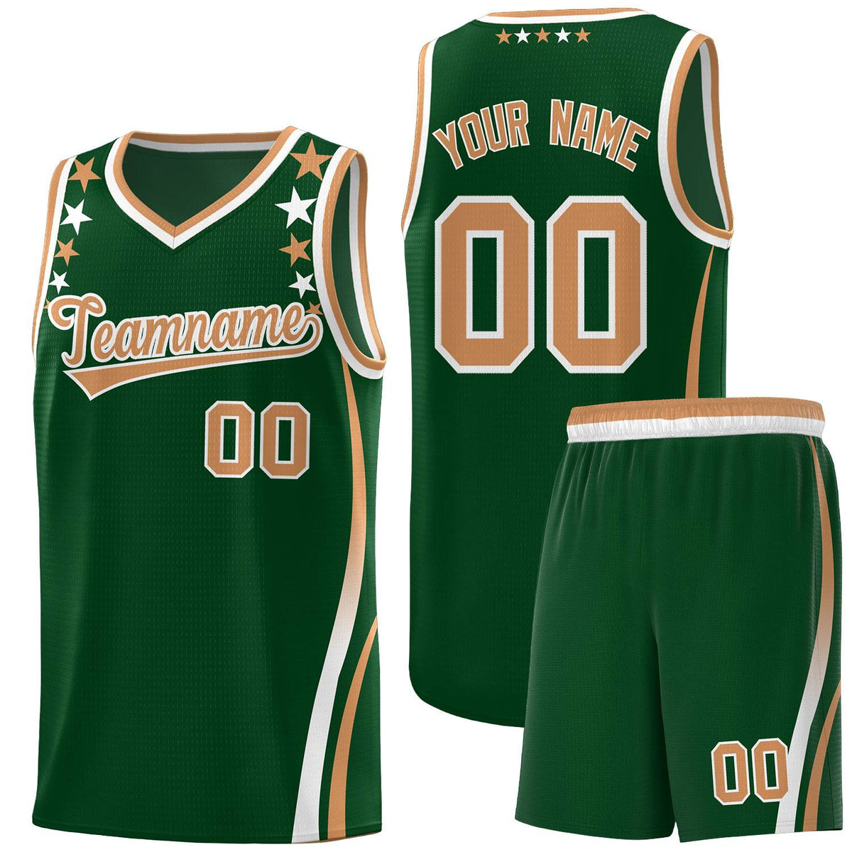 Custom Green Shoulders Star Pattern Side Color Block Sports Uniform Basketball Jersey|KXKSHOP