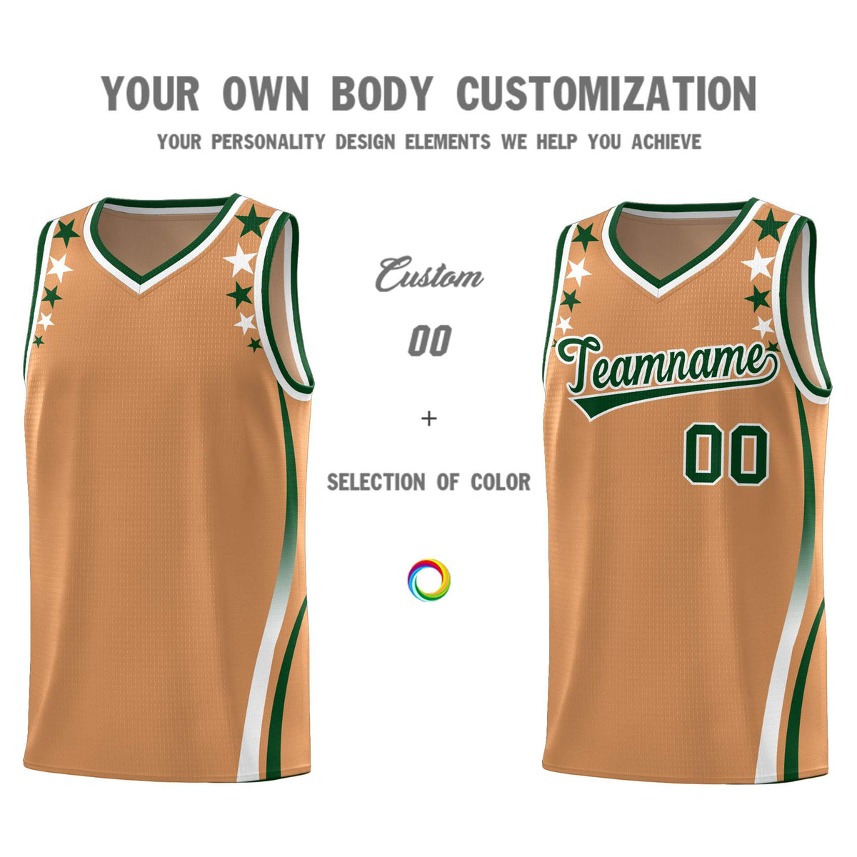 Custom Light Brown Shoulders Star Pattern Side Color Block Sports Uniform Basketball Jersey|KXKSHOP