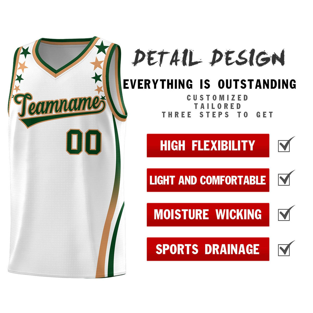 Custom White Shoulders Star Pattern Side Color Block Sports Uniform Basketball Jersey|KXKSHOP