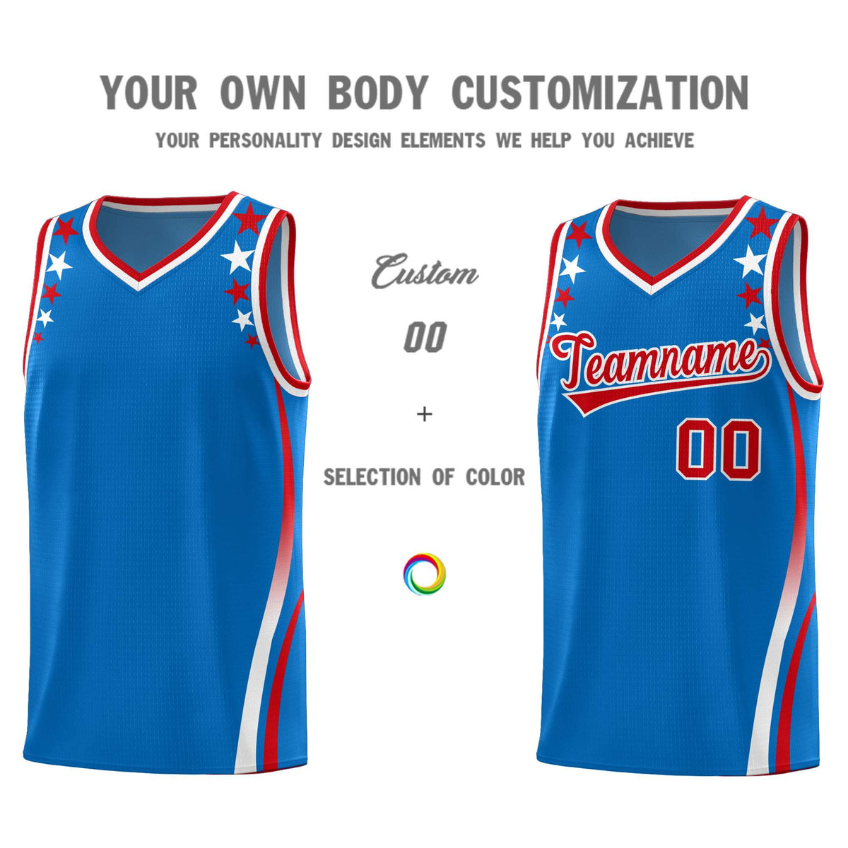 Custom Royal Shoulders Star Pattern Side Color Block Sports Uniform Basketball Jersey|KXKSHOP
