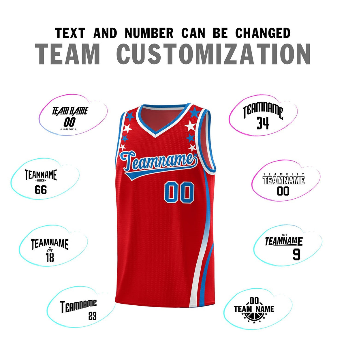 Custom Red Shoulders Star Pattern Side Color Block Sports Uniform Basketball Jersey|KXKSHOP